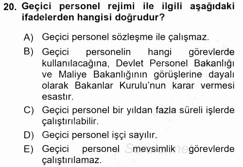 Kamu Personel Hukuku 2015 - 2016 Dönem Sonu Sınavı 20.Soru