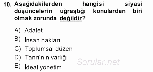 Siyaset Bilimi 2014 - 2015 Dönem Sonu Sınavı 10.Soru