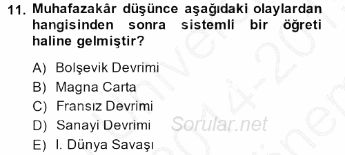 Siyaset Bilimi 2014 - 2015 Dönem Sonu Sınavı 11.Soru