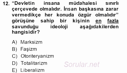 Siyaset Bilimi 2014 - 2015 Dönem Sonu Sınavı 12.Soru