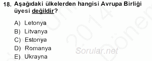 Siyaset Bilimi 2014 - 2015 Dönem Sonu Sınavı 18.Soru