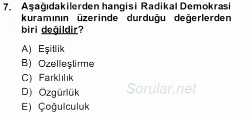 Siyaset Bilimi 2014 - 2015 Dönem Sonu Sınavı 7.Soru