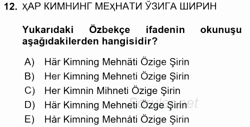 Çağdaş Türk Yazı Dilleri 1 2017 - 2018 3 Ders Sınavı 12.Soru