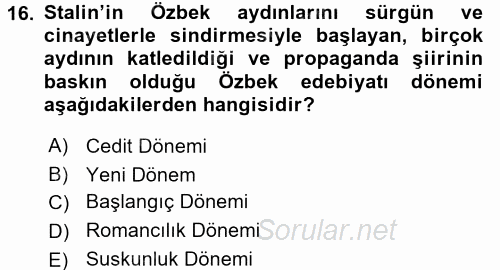 Çağdaş Türk Yazı Dilleri 1 2017 - 2018 3 Ders Sınavı 16.Soru