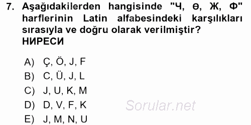 Çağdaş Türk Yazı Dilleri 1 2017 - 2018 3 Ders Sınavı 7.Soru