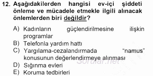 Toplumsal Cinsiyet Çalışmaları 2012 - 2013 Dönem Sonu Sınavı 12.Soru