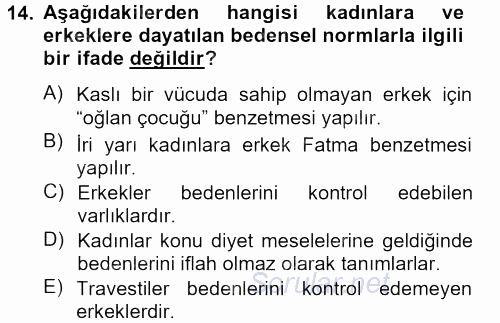 Toplumsal Cinsiyet Çalışmaları 2012 - 2013 Dönem Sonu Sınavı 14.Soru