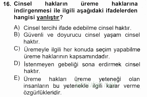 Toplumsal Cinsiyet Çalışmaları 2012 - 2013 Dönem Sonu Sınavı 16.Soru