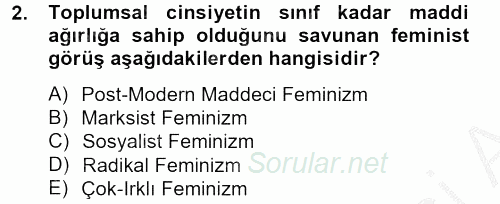 Toplumsal Cinsiyet Çalışmaları 2012 - 2013 Dönem Sonu Sınavı 2.Soru
