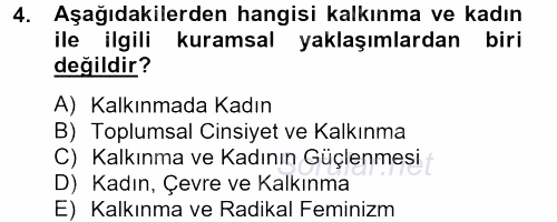 Toplumsal Cinsiyet Çalışmaları 2012 - 2013 Dönem Sonu Sınavı 4.Soru