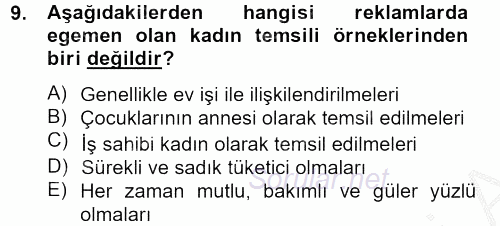 Toplumsal Cinsiyet Çalışmaları 2012 - 2013 Dönem Sonu Sınavı 9.Soru