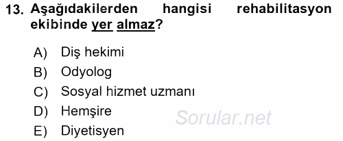 Temel Sağlık Hizmetleri 2017 - 2018 3 Ders Sınavı 13.Soru