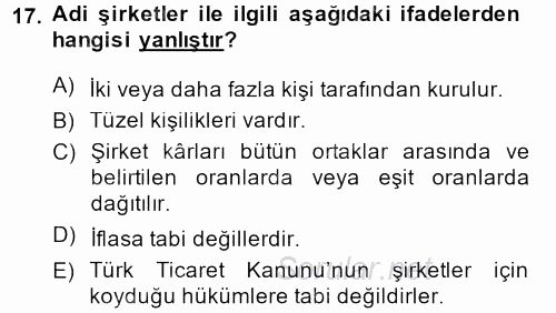 Kamu Özel Kesim Yapısı Ve İlişkileri 2014 - 2015 Tek Ders Sınavı 17.Soru