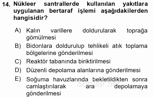 Çevre Sorunları ve Politikaları 2016 - 2017 Ara Sınavı 14.Soru