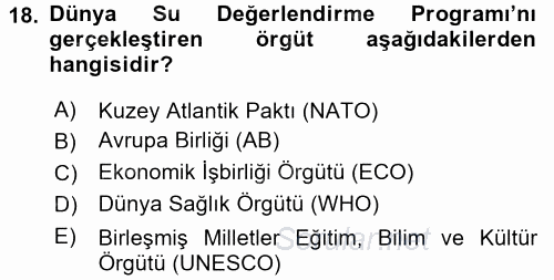 Çevre Sorunları ve Politikaları 2016 - 2017 Ara Sınavı 18.Soru