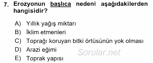 Çevre Sorunları ve Politikaları 2016 - 2017 Ara Sınavı 7.Soru