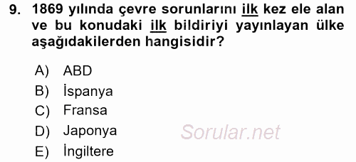 Çevre Sorunları ve Politikaları 2016 - 2017 Ara Sınavı 9.Soru