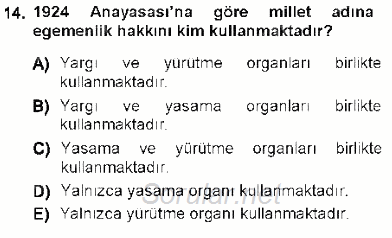 Anayasa 1 2012 - 2013 Dönem Sonu Sınavı 14.Soru