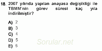 Anayasa 1 2012 - 2013 Dönem Sonu Sınavı 18.Soru