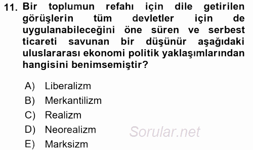 Uluslararası Politika 2 2017 - 2018 Ara Sınavı 11.Soru