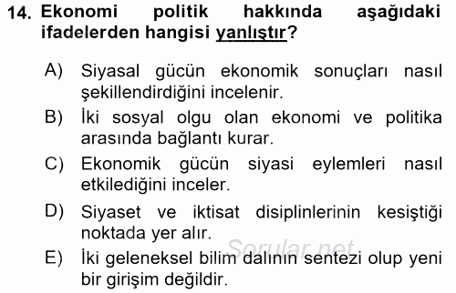 Uluslararası Politika 2 2017 - 2018 Ara Sınavı 14.Soru