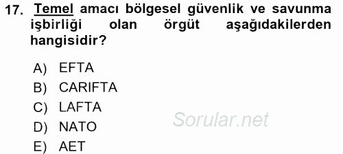 Uluslararası Politika 2 2017 - 2018 Ara Sınavı 17.Soru