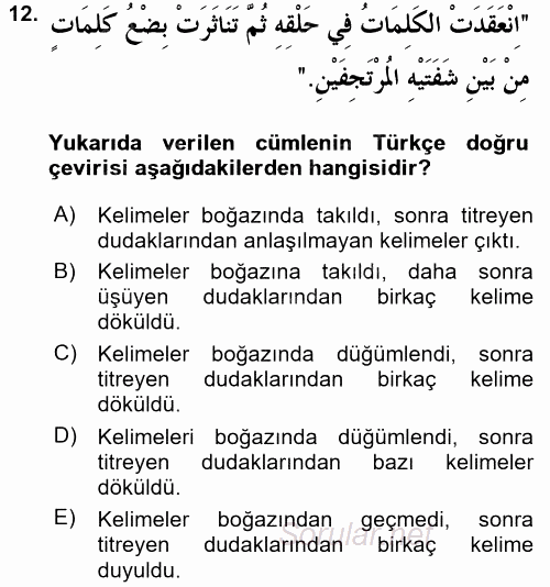 Arapça 2 2015 - 2016 Ara Sınavı 12.Soru