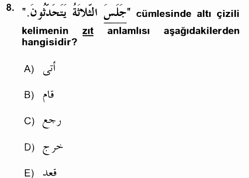 Arapça 2 2015 - 2016 Ara Sınavı 8.Soru