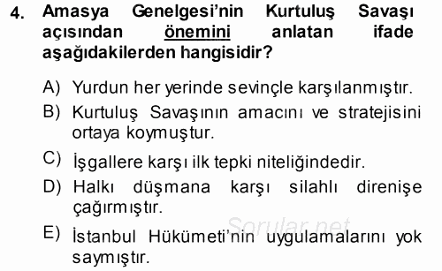 Türk Dış Politikası 1 2013 - 2014 Tek Ders Sınavı 4.Soru