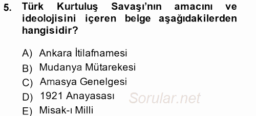 Türk Dış Politikası 1 2013 - 2014 Tek Ders Sınavı 5.Soru