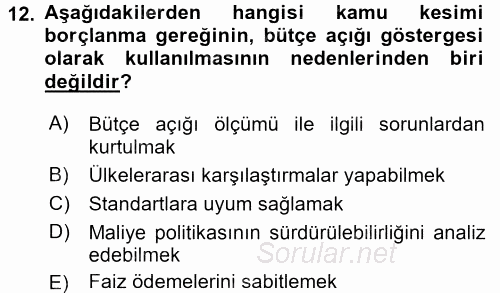 Türkiye Ekonomisi 2017 - 2018 Ara Sınavı 12.Soru