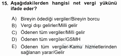 Türkiye Ekonomisi 2017 - 2018 Ara Sınavı 15.Soru