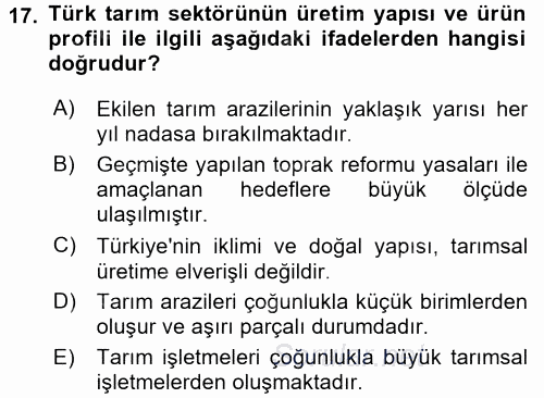 Türkiye Ekonomisi 2017 - 2018 Ara Sınavı 17.Soru