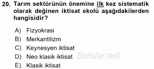 Türkiye Ekonomisi 2017 - 2018 Ara Sınavı 20.Soru