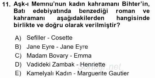 II. Abdülhamit Dönemi Türk Edebiyatı 2015 - 2016 Tek Ders Sınavı 11.Soru