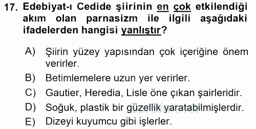 II. Abdülhamit Dönemi Türk Edebiyatı 2015 - 2016 Tek Ders Sınavı 17.Soru