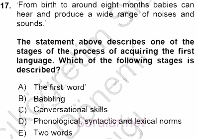 Çocuklara Yabancı Dil Öğretimi 1 2015 - 2016 Ara Sınavı 17.Soru
