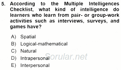Çocuklara Yabancı Dil Öğretimi 1 2015 - 2016 Ara Sınavı 5.Soru