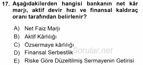 Finansal Kurumlar 2017 - 2018 3 Ders Sınavı 17.Soru