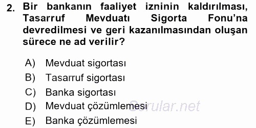 Finansal Kurumlar 2017 - 2018 3 Ders Sınavı 2.Soru