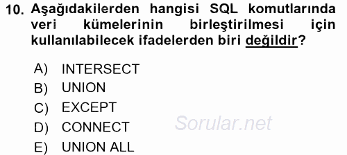 Veritabanı Sistemleri 2017 - 2018 Dönem Sonu Sınavı 10.Soru