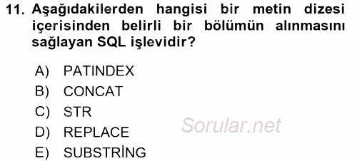 Veritabanı Sistemleri 2017 - 2018 Dönem Sonu Sınavı 11.Soru
