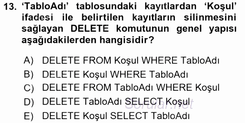 Veritabanı Sistemleri 2017 - 2018 Dönem Sonu Sınavı 13.Soru