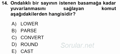 Veritabanı Sistemleri 2017 - 2018 Dönem Sonu Sınavı 14.Soru