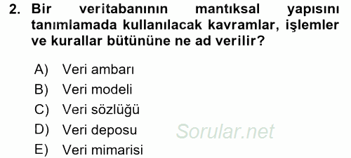 Veritabanı Sistemleri 2017 - 2018 Dönem Sonu Sınavı 2.Soru