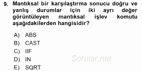 Veritabanı Sistemleri 2017 - 2018 Dönem Sonu Sınavı 9.Soru