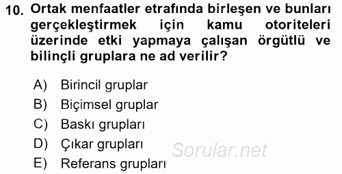 Kamu Yönetimi 2016 - 2017 Dönem Sonu Sınavı 10.Soru