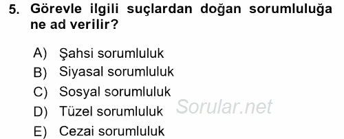 Kamu Yönetimi 2016 - 2017 Dönem Sonu Sınavı 5.Soru