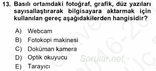 Çocuk, Bilim Ve Teknoloji 2016 - 2017 3 Ders Sınavı 13.Soru
