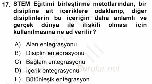 Çocuk, Bilim Ve Teknoloji 2016 - 2017 3 Ders Sınavı 17.Soru